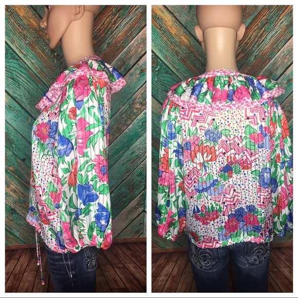 Diane Freis Vintage Ruffle Floral Blouse - Picture 4 of 6
